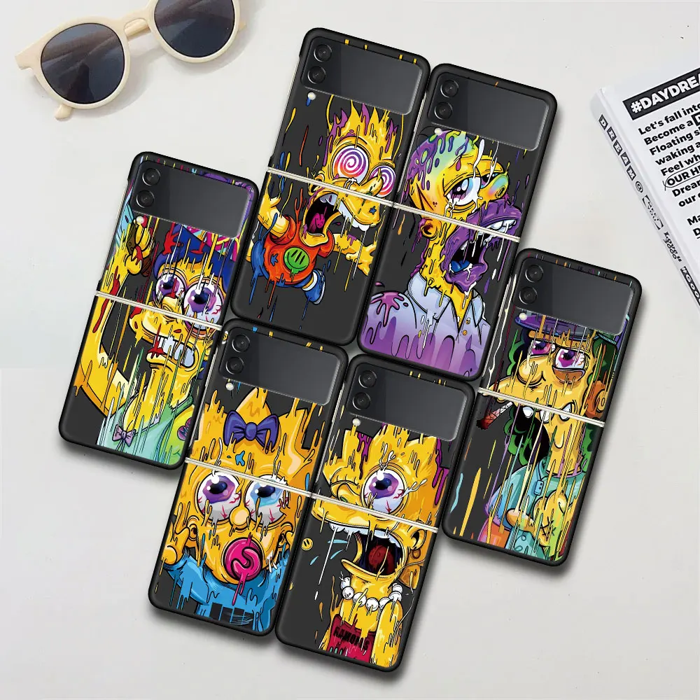 Mobile Phone Case for Samsung Galaxy Z Flip 4 3 5G Black Hard PC Cover Zflip4 Zflip3 Coque Flip4 Flip3 Funda Simpsons Family