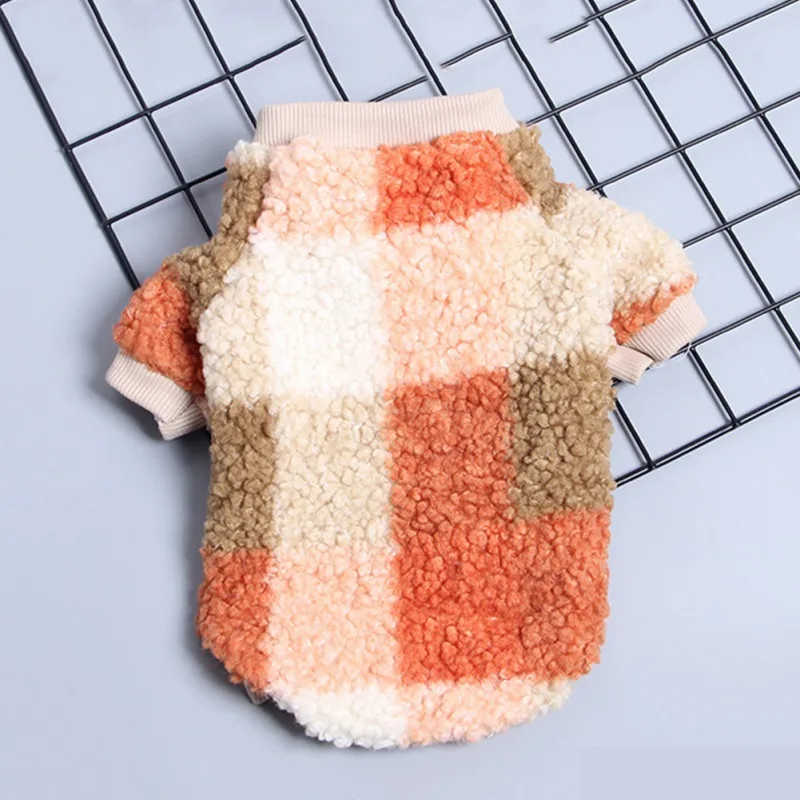 Soft Fleece Puppy Clothes Warm Dog Sweater Dog Plaid Shirt Winter Outfits Sweatshirt For Small Pets Dogs Cats