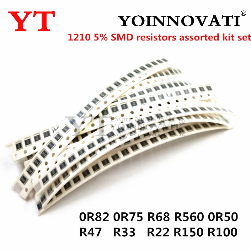 

200 шт. 1210 5% набор резисторов SMD, 10 значений, 20 шт. = 200 шт. 0R82 0R75 R68 R560 0R50 R47 R33 R22 R150 R100