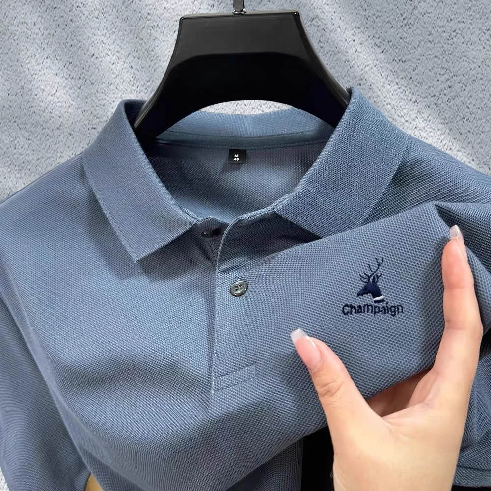 

100% pure cotton men's short sleeve summer new comfortable and breathable polo shirt high-end brand exquisite embroidered Tshirt