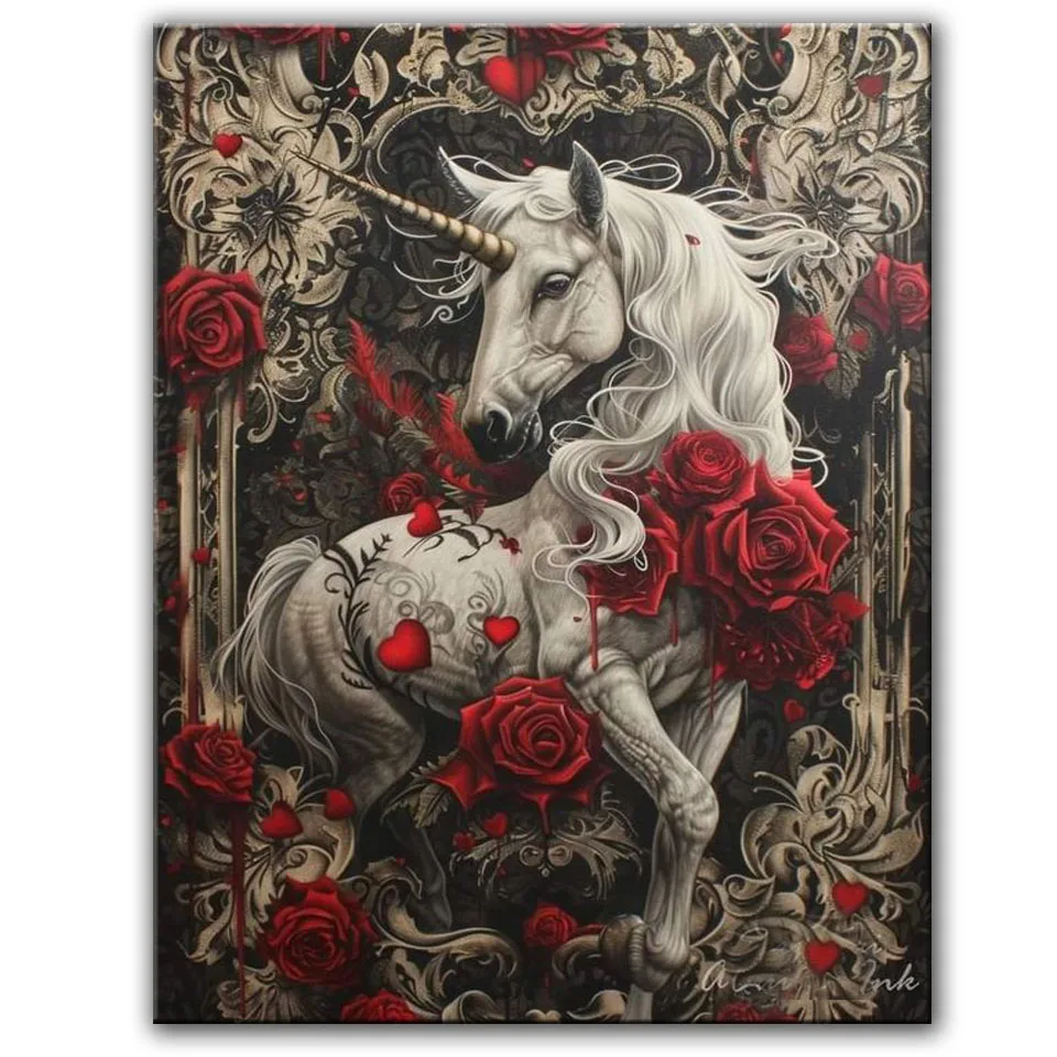 

Red Rose Unicorn DIY 5D Diamond Painting New 2024 Gothic Aniamls Full Diamond Embroidery Craft Set Home Wall Decoration