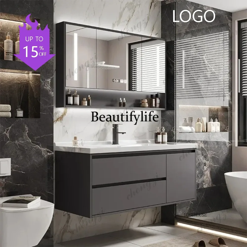 M183 Minimalist Smart Bathroom Vanity Cabinets with Sink Home Furniture Integrated Ceramic Basin Luxury Toilet Storage Cabinet
