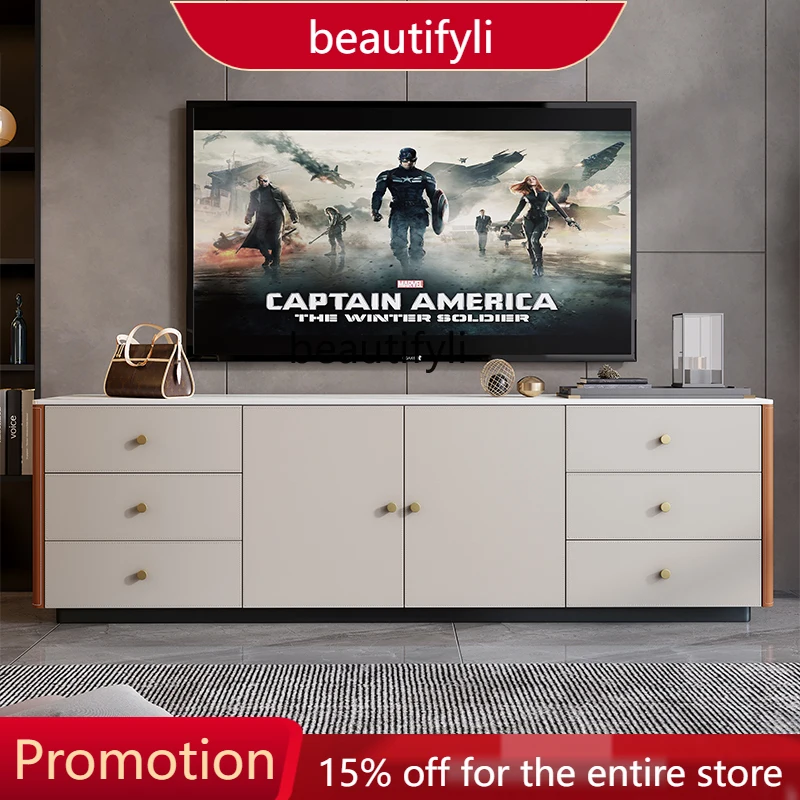 

smt01 Saddle leather high TV cabinet modern living room against the wall solid wood locker bedroom