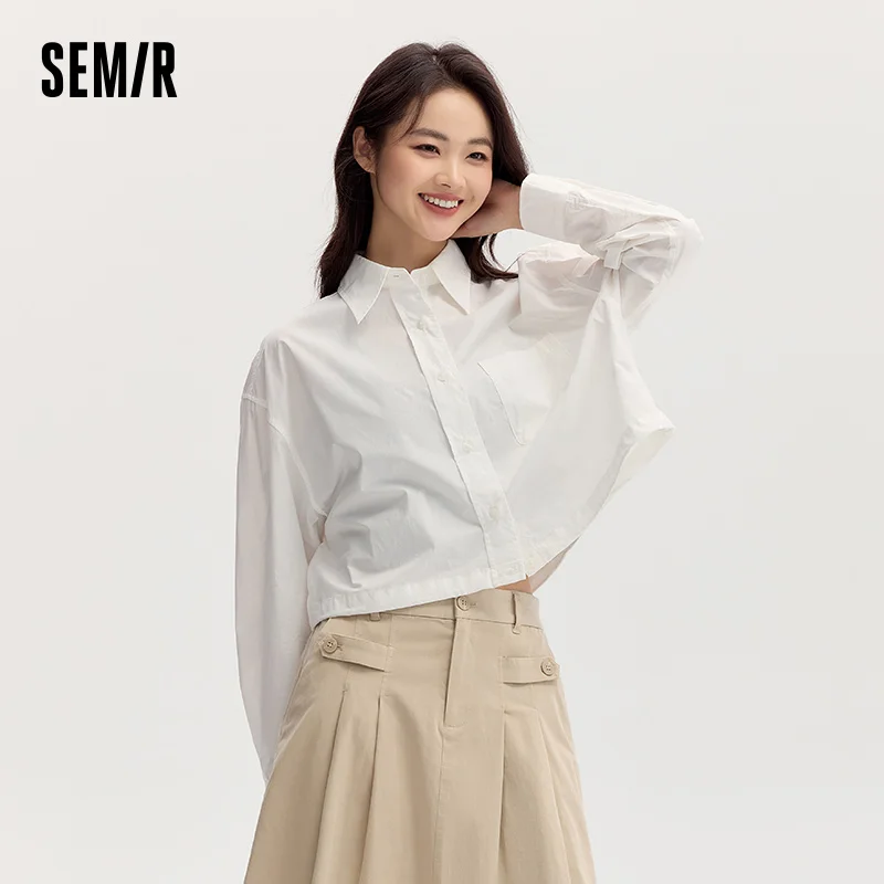 

Semir Long Sleeve Shirt Women Cropped Pure Cotton Loose Waist Tie Autumn Oversize Flattering Top for Petite