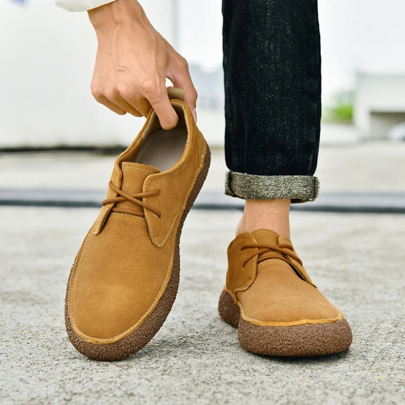 Mens Shoes New Autumn Frosted Leather Casual Shoes Lace-up Men Light Comfortable Driving Flats Sneakers Men Outdoor Oxfords Shoe
