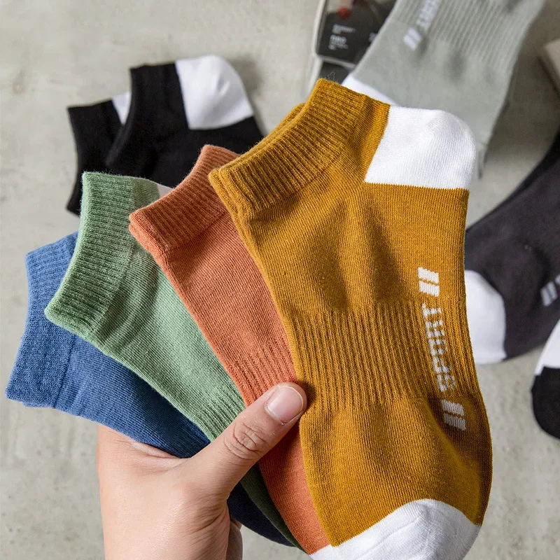 1/5pairs Summer Thin Men Sports Breathable and Comfortable Letter Boat Socks Ins Fashion Sweat-absorbing basketball Short Socks