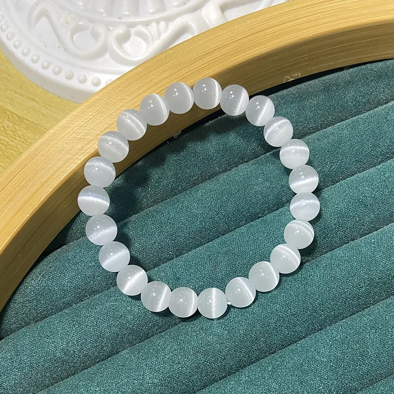 

6 8 10mm Natural Stone White Selenite Stone Bead Yoga Meditation Elastic Bracelet for Men and Women Mind Healing Jewelry Gift