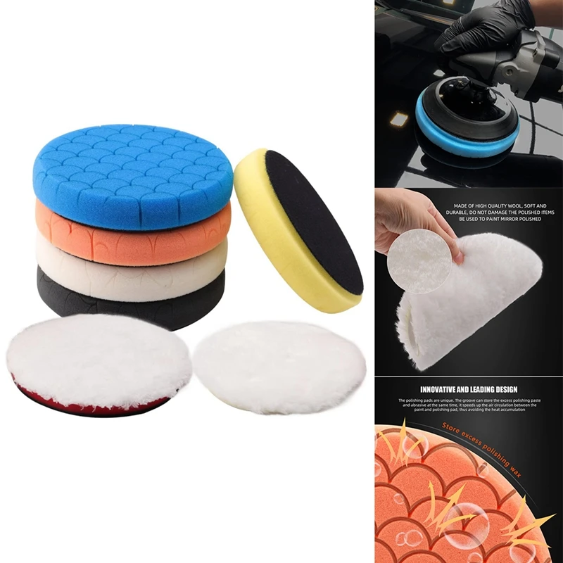 

Cushion Polishing Pad 7Pc 6.5 Inch Face Fit For 6Inch 150Mm Backing Plate Buffing Sponge Pads Cutting Polishing Pad Kit