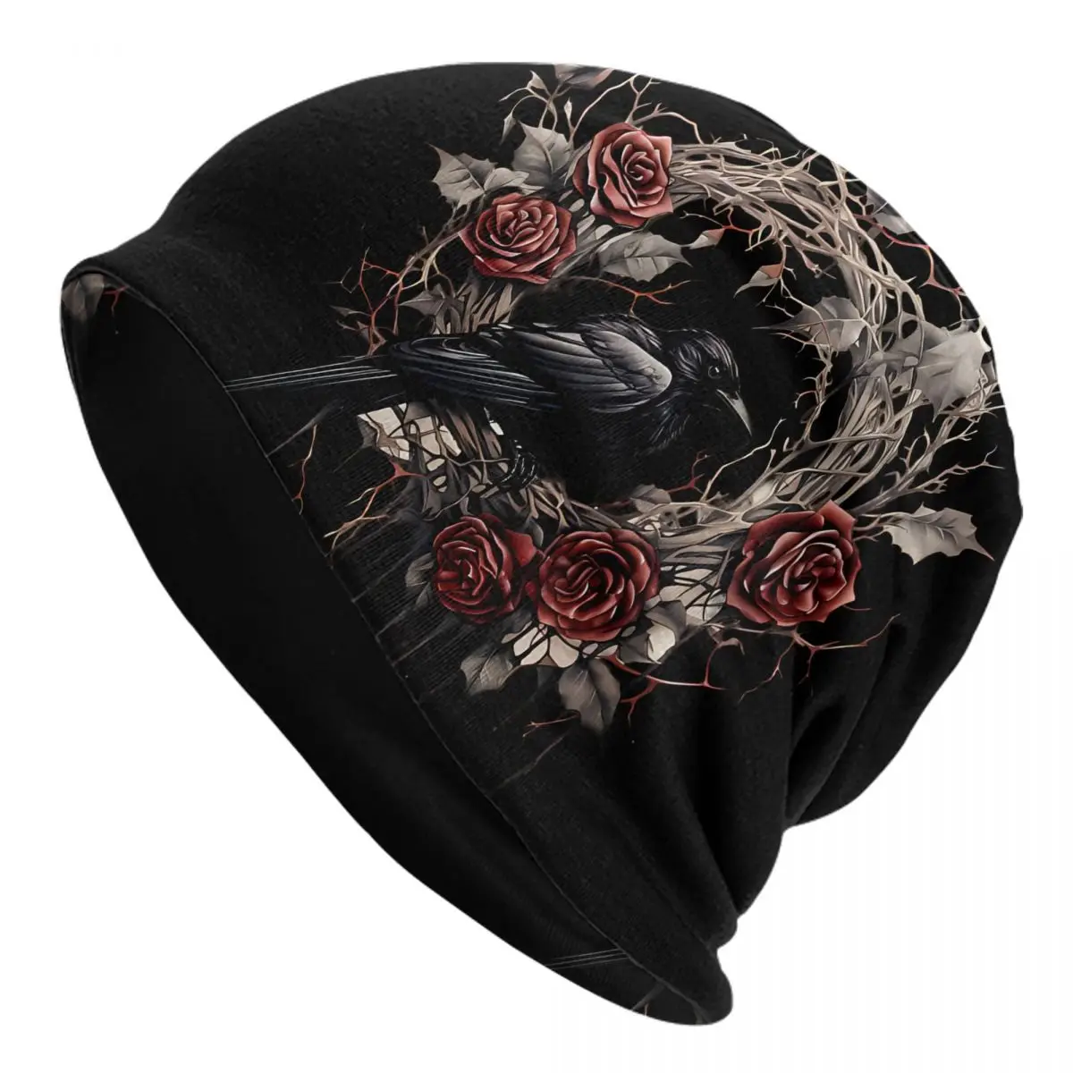 Gothic Raven Autumn Female Thin Beanies Double Used Casual Bonnet Hats