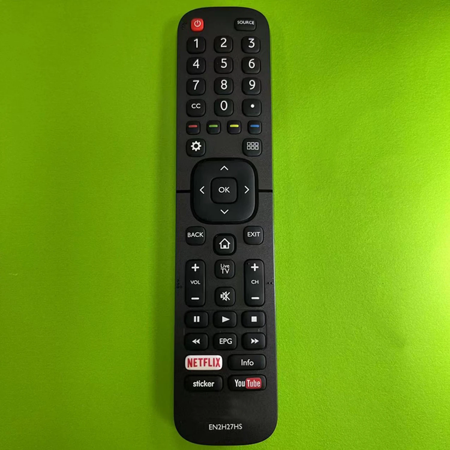 

Remote Control EN2H27 for Hisense TV EN2H27B EN2H27HS EN2H27D EN2A27 ER-31607R ER-22655HS RC3394408/01Netflix Sticker Youtube