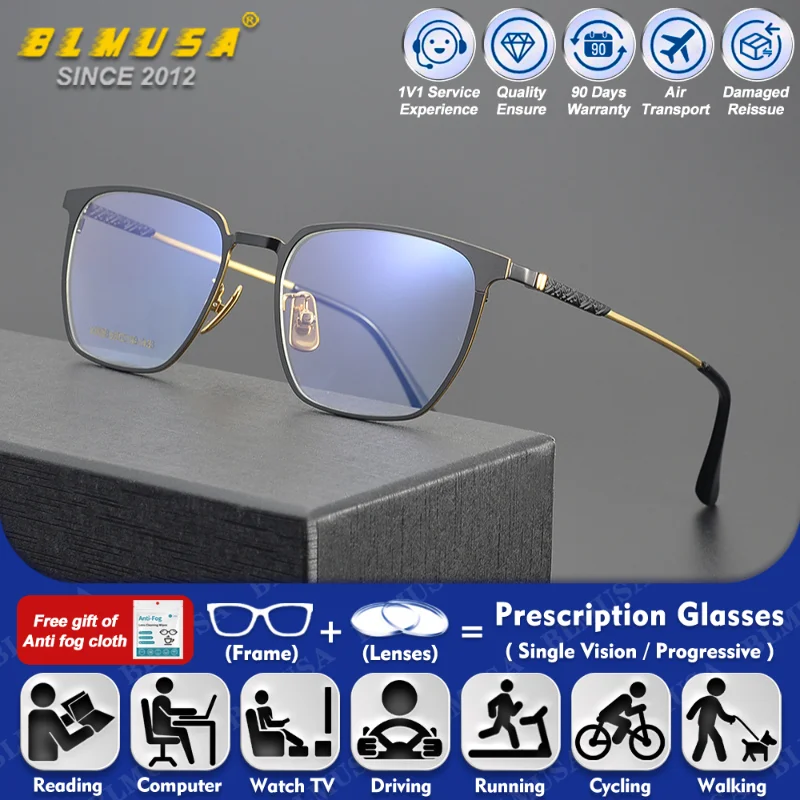 

BLMUSA (M) Man Fashion Square Frame Myopia Hyperopia Prescription Glasses High Quality Anti Blue Ray Progressive Optical Eyeware