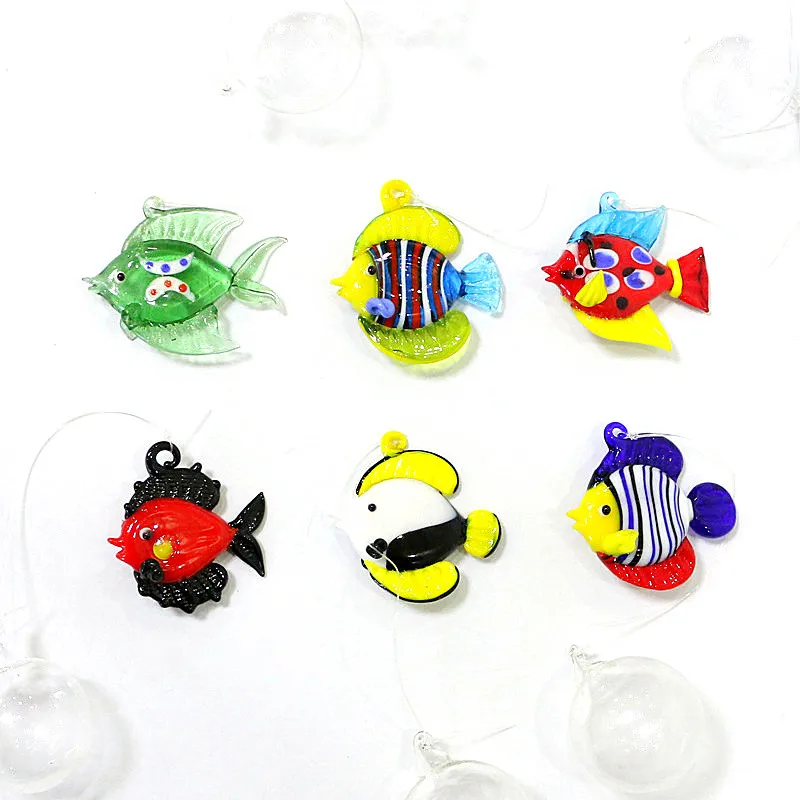 Floating Glass Bubble Ball With Tropical Fish Mini Figurine Pendant Cute Sea Animal Tiny Statue Ornament Aquarium Decor Supplies