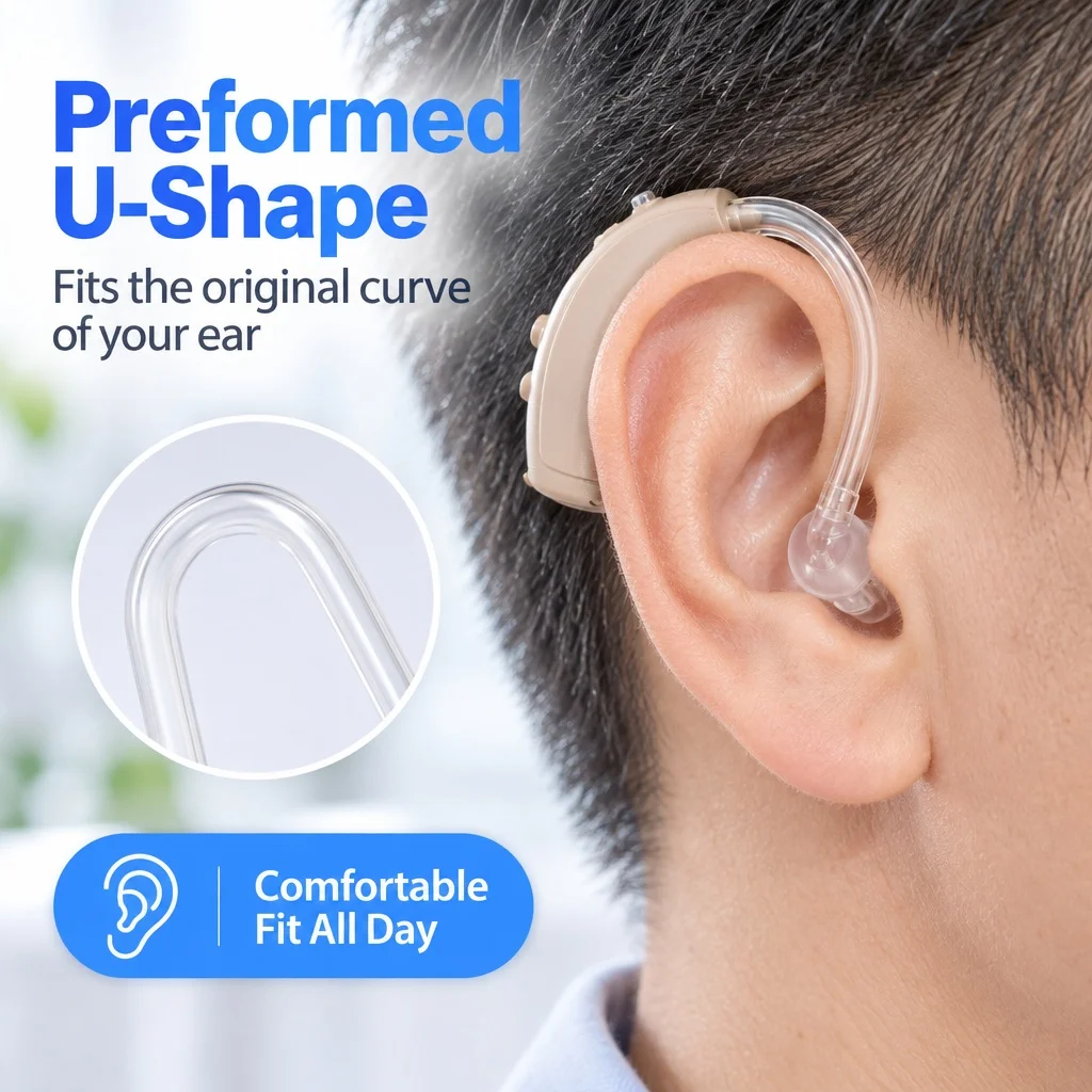 BTE Hearing Aid Ear Mold U-Shaped Pre-Bent Sound Tube Transparent PVC Flexible Cuttable DIY Replacement for Hearing Aid Users