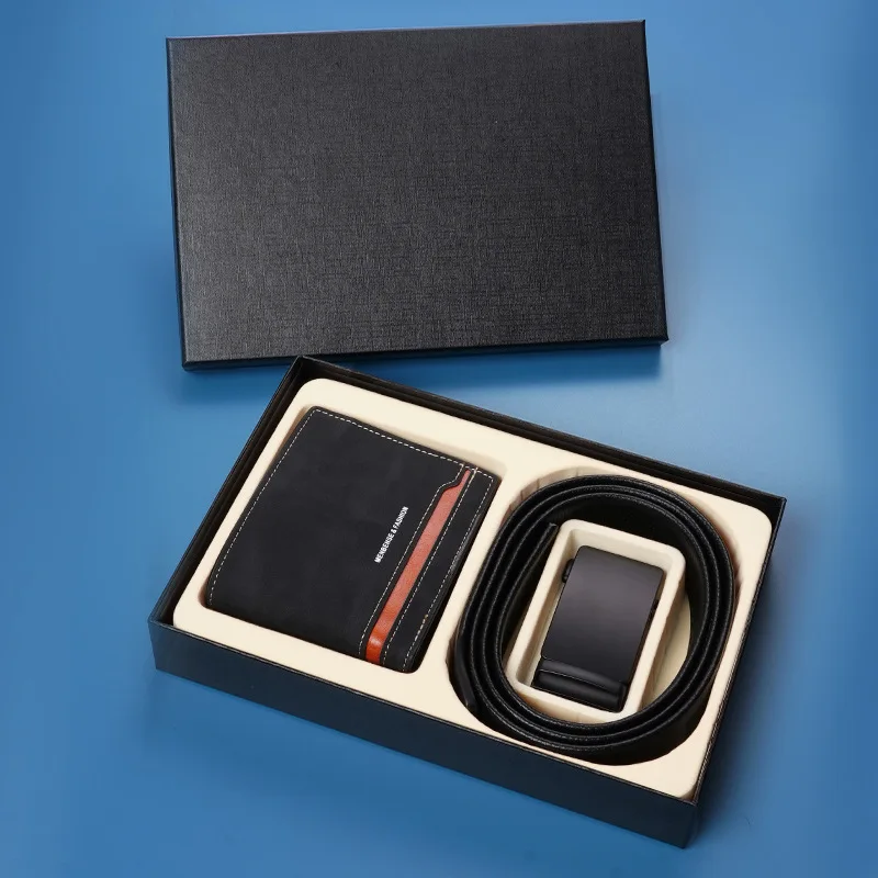 

Мужской кожаный ремень с кошельком в подарочной коробке, мужской ремень из натуральной кожи, ремень класса люкс, подарок на день рождения для парня
