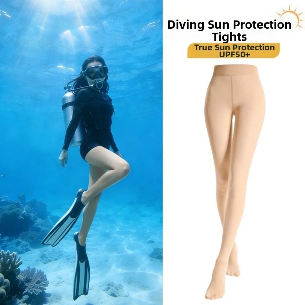 New Ice Silk Diving Tights Sun Protection High Waist Sun Protection Tights Breathable Full Foot Full Foot Leggings