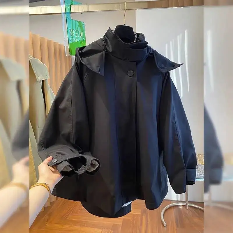 Women's Windbreaker 2025 Spring Autumn Korean Version Hooded Lady Outerwear Leisure Advanced Comfortable Ladies Trench Coat