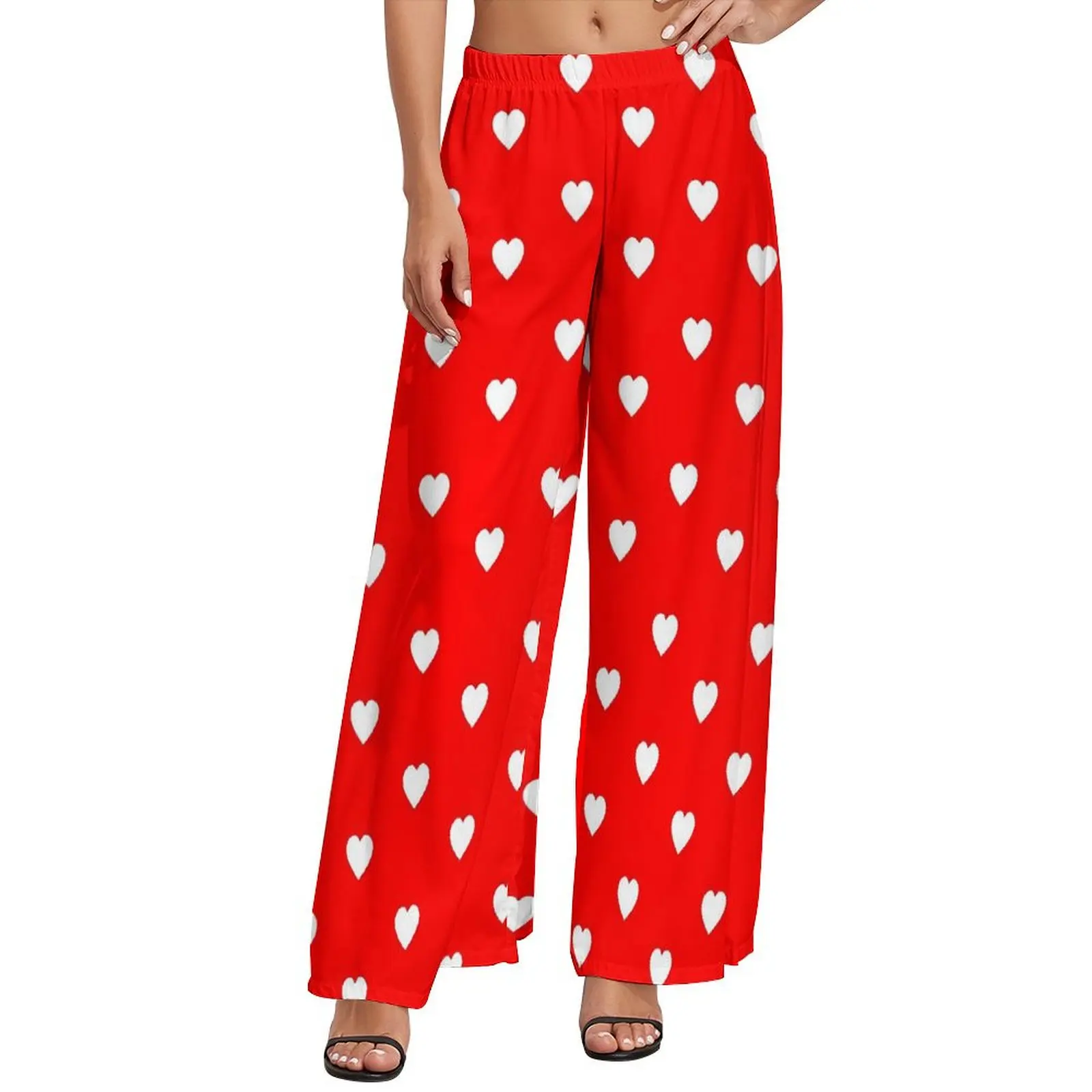 

White Hearts for Valentines Day Straight Pants Classic Wide Pants Woman Oversized Street Fashion Design Trousers