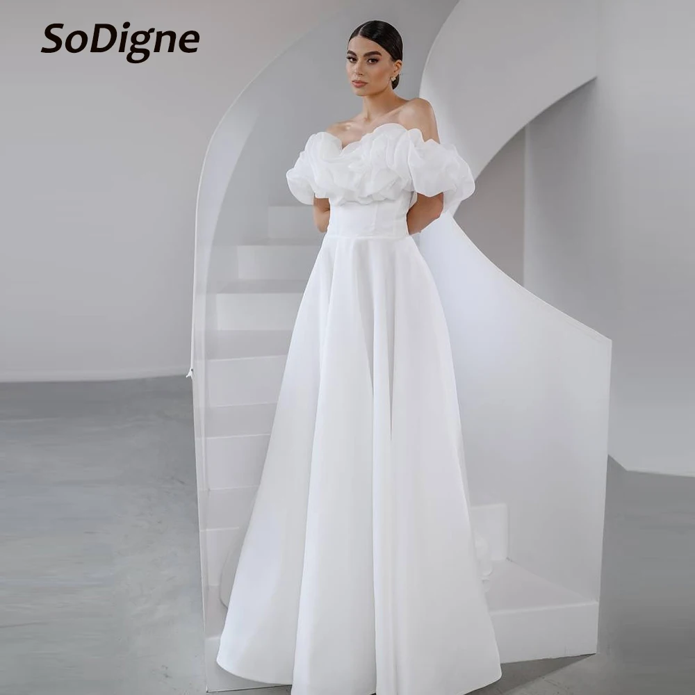 

SoDigne A-line Organza Wedding Dress Off Shoulder Sleeveless Bride Dresses Long Bridal Gowns vestidos de novia Customized