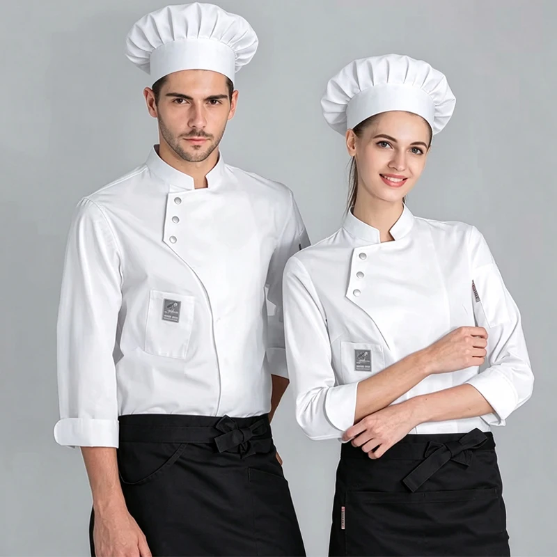 Chef Work Shirt Apron Cap Catering Cook Costume 3-Set for Food Service Hotel Restaurant Kitchen Canteen Baking Cafe