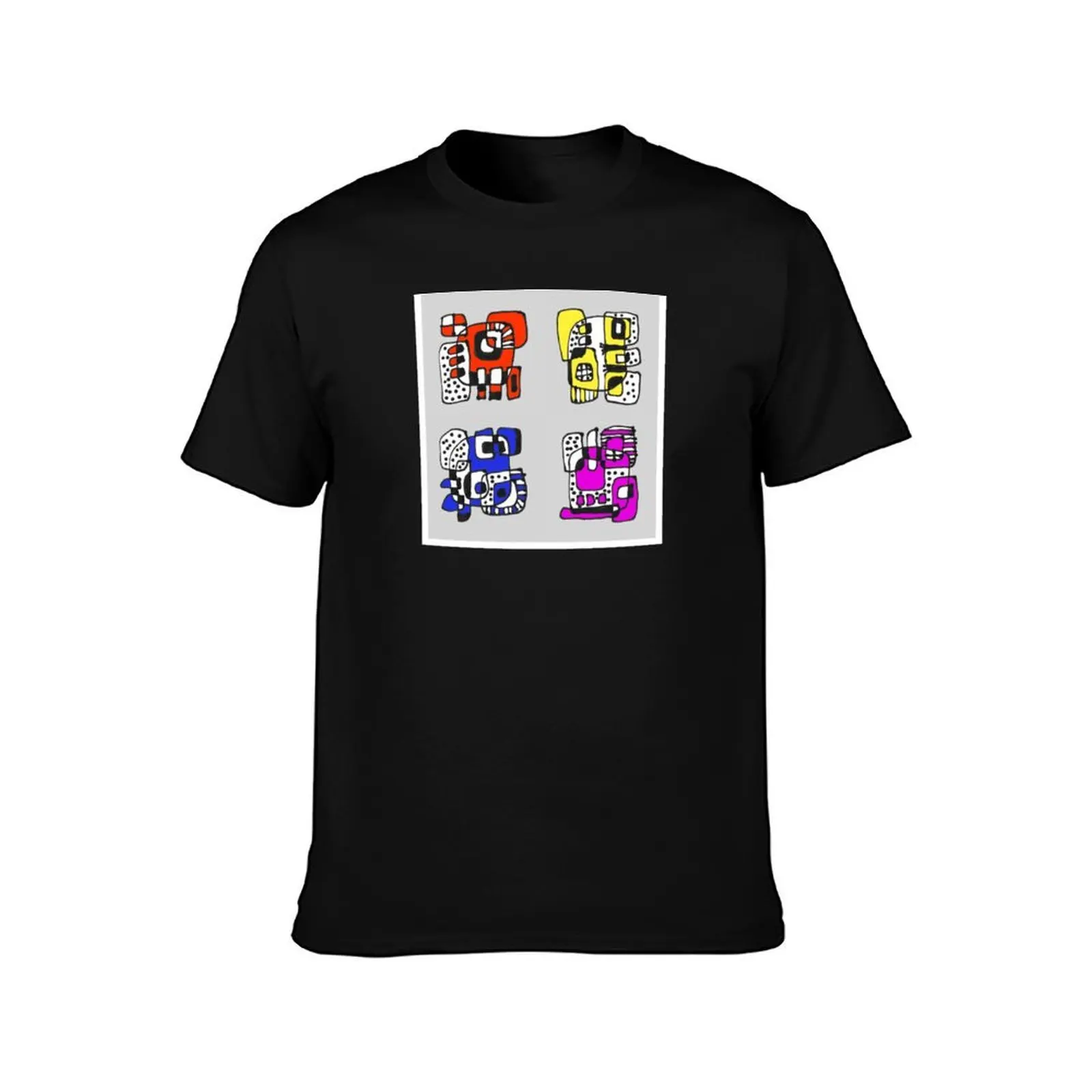 Four Characters 01-04 Red Yellow Purple Blue T-Shirt, Summer Casual Cotton Tee, Oversized Streetwear Tops, Vintage Graphic Print
