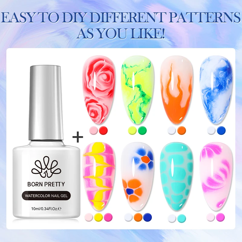 BORN PRETTY 10ml Watercolor Nail Gel Clear Transparent Gradient Flower Effect Semi Permanent Soak Off UV LED Gel Nail Polish