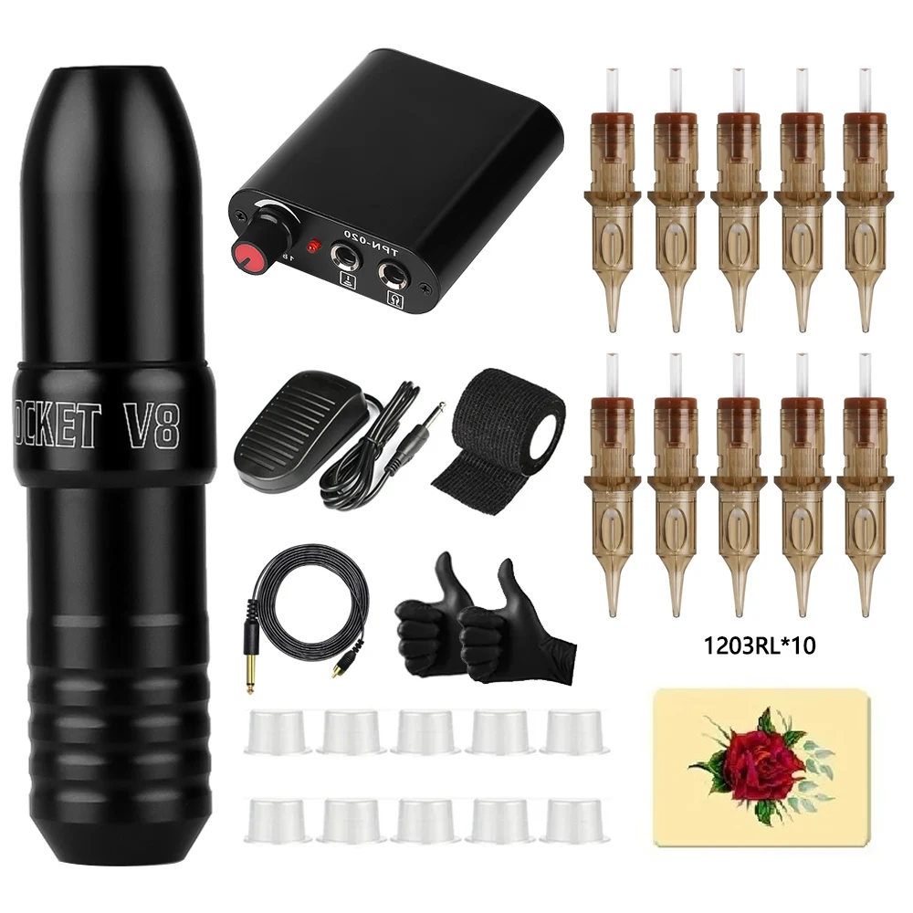 

Tattoo Machine Kit Rocket V8 Tattoo Machine with Mini Power Supply,Mouse Foot Pedal & Needles Tattoo Kit For Permanent Makeup
