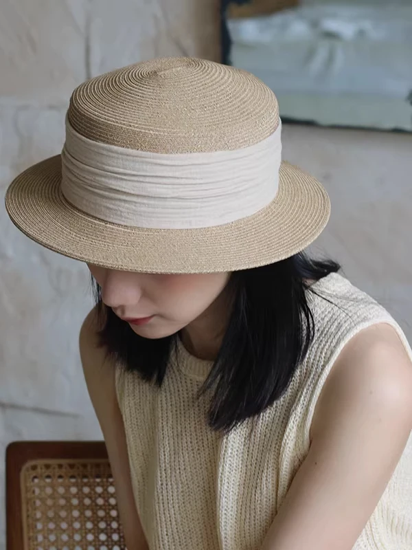 Native Paper Grass Woven Sun Hat Lightweight Flat Top Outdoor Travel Ladies Sun Protection Hat Adjustable Band Unisex Hat