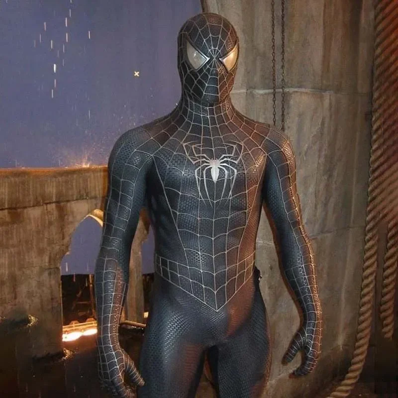 الكبار العنكبوت الأسود الذكور تأثيري حلي هالوين بوريم مهرجان Morphsuit صحيح التايلاندية بذلة سبايدرمان الزي كامل الجلد ضيق