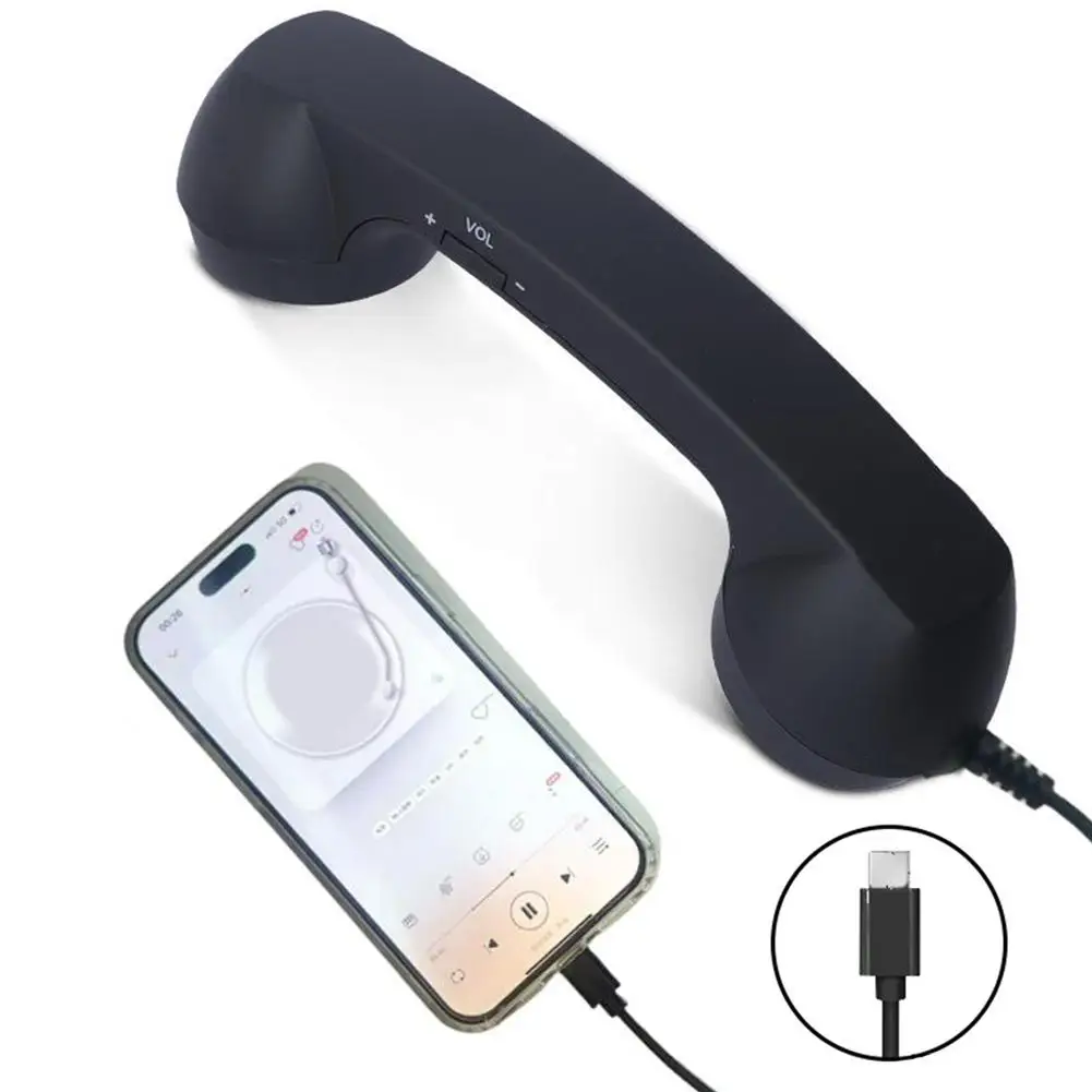 Retro telefoonhoorn Type-C en 3,5 mm telefoonkopset Draagbare vintage telefoonheadset voor mobiele mobiele videoconferenties
