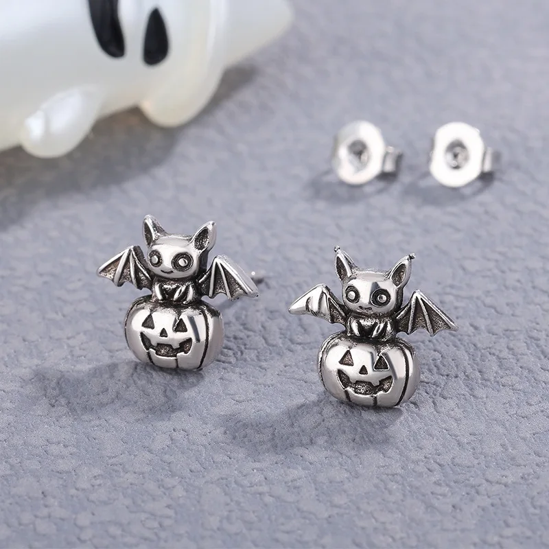 Original Pumpkin Ghost Dark Wind 925 Sterling silver Jewelry Halloween Funny Elements Holiday Party Stud Earrings 3216