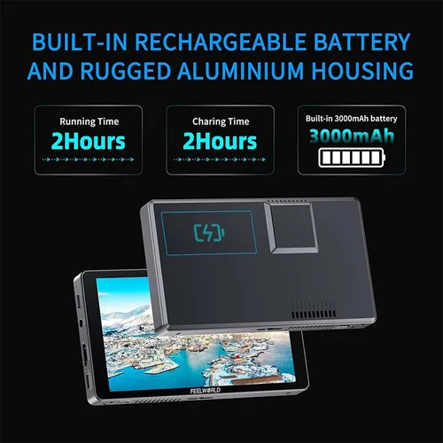 Imagen 2 del producto FEELWORLD P6XL Monitor de campo de cámara de 6 pulgadas Caja de aluminio Batería incorporada 4K HDMI Alto brillo 1200nit
