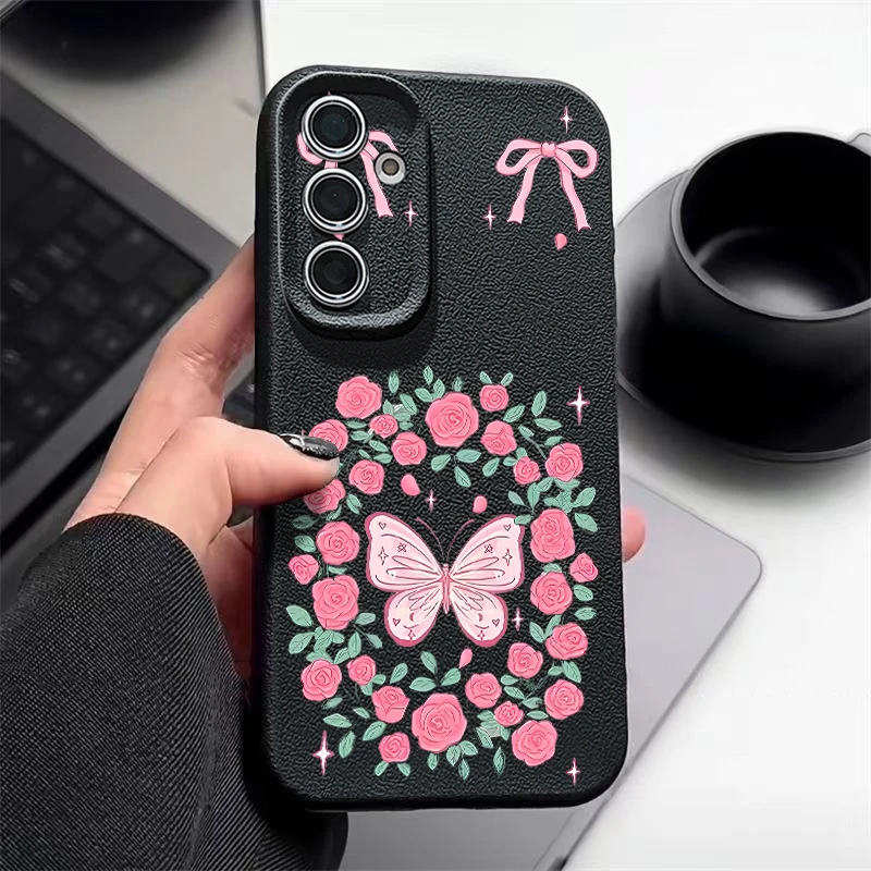 

Чехол с розой и бабочкой для Samsung Galaxy A56 A16 A17 A36 A26 A55 A15 A25 A54 5G S25 S24 S22 Ultra S23 FE, мягкий чехол из ТПУ для телефона