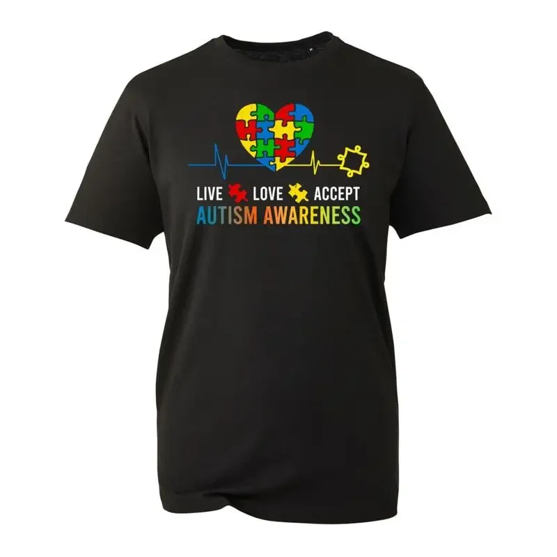Live Love Accept Puzzle Heart T Shirt Autism Awareness Day Top