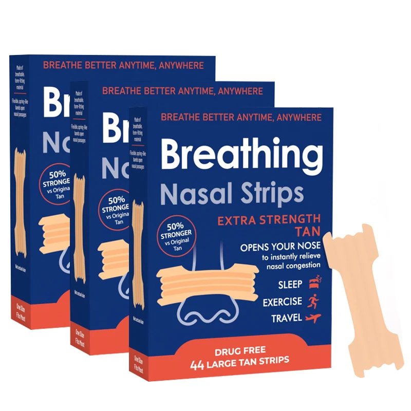 Nasal Strips Extra Strength Tan Nose Breathe Strips for Sleep Stop Snoring Drug-Free Snoring Solution & Instant Nasal Congestion