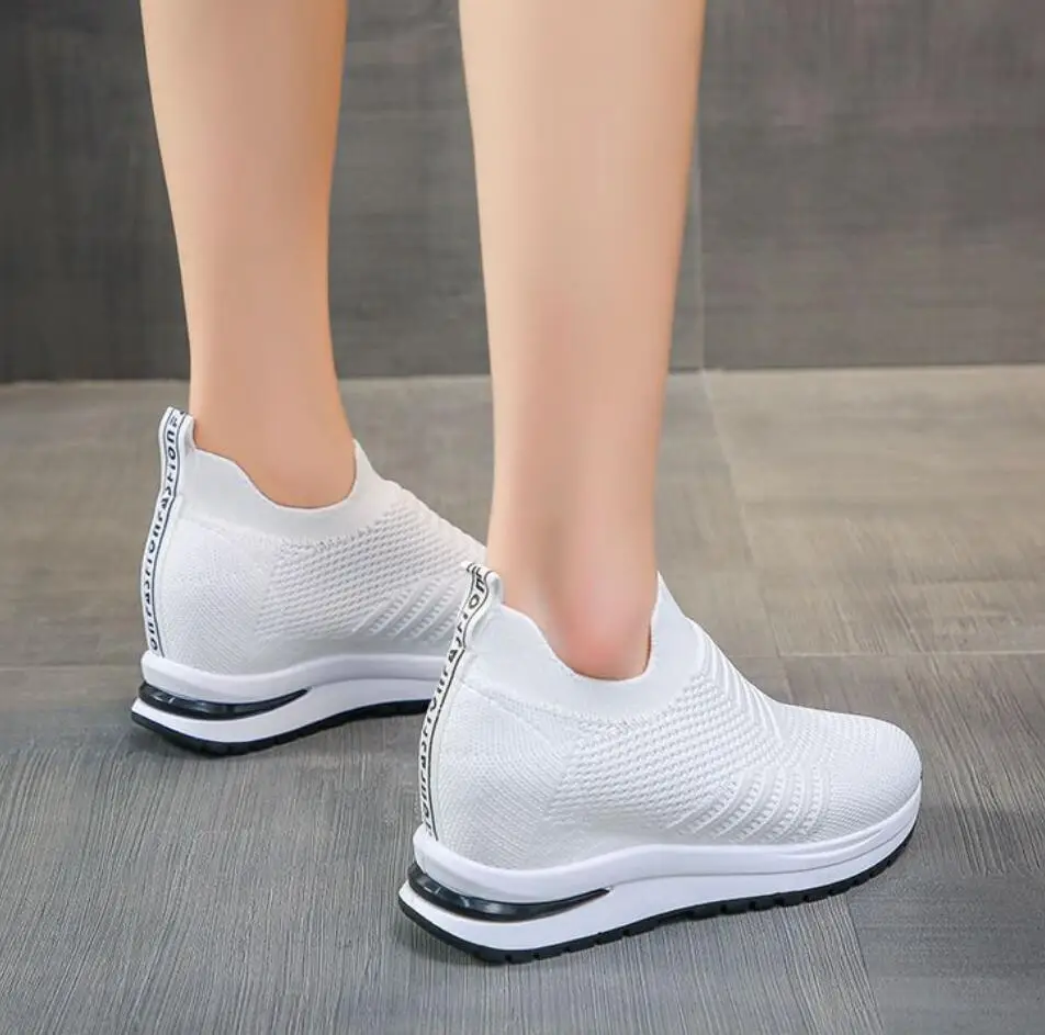 Women\'s Shoes 2024 Summer Hidden Heel Wedges White Pink Sneakers Female Platform Breathable Mesh Black High Heel Casual Shoes