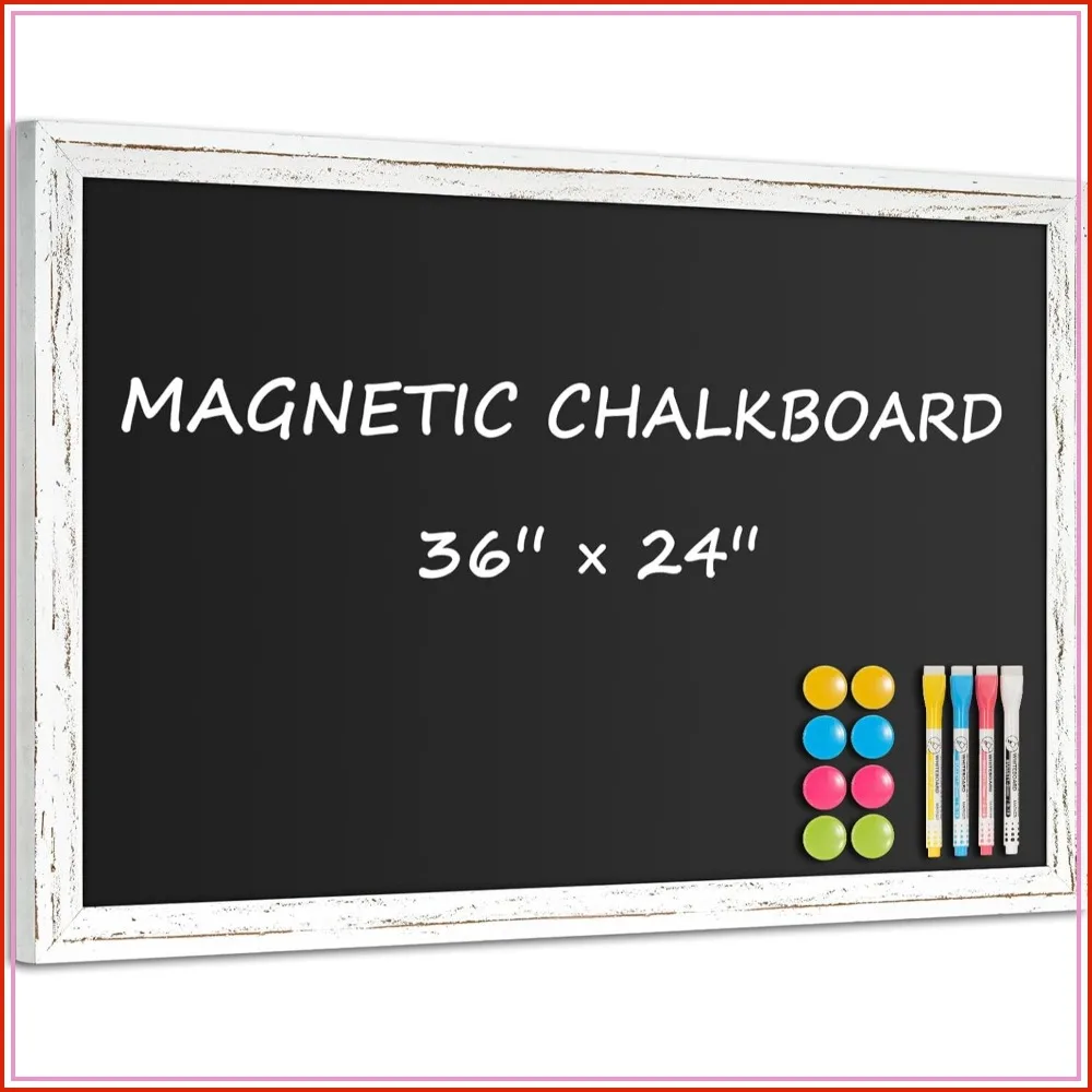

Rustic Wood Framed Chalkboard, 36" x 24" Wall-Mounted Blackboard for Kitchen, Restaurant Menu, Office & Home Décor