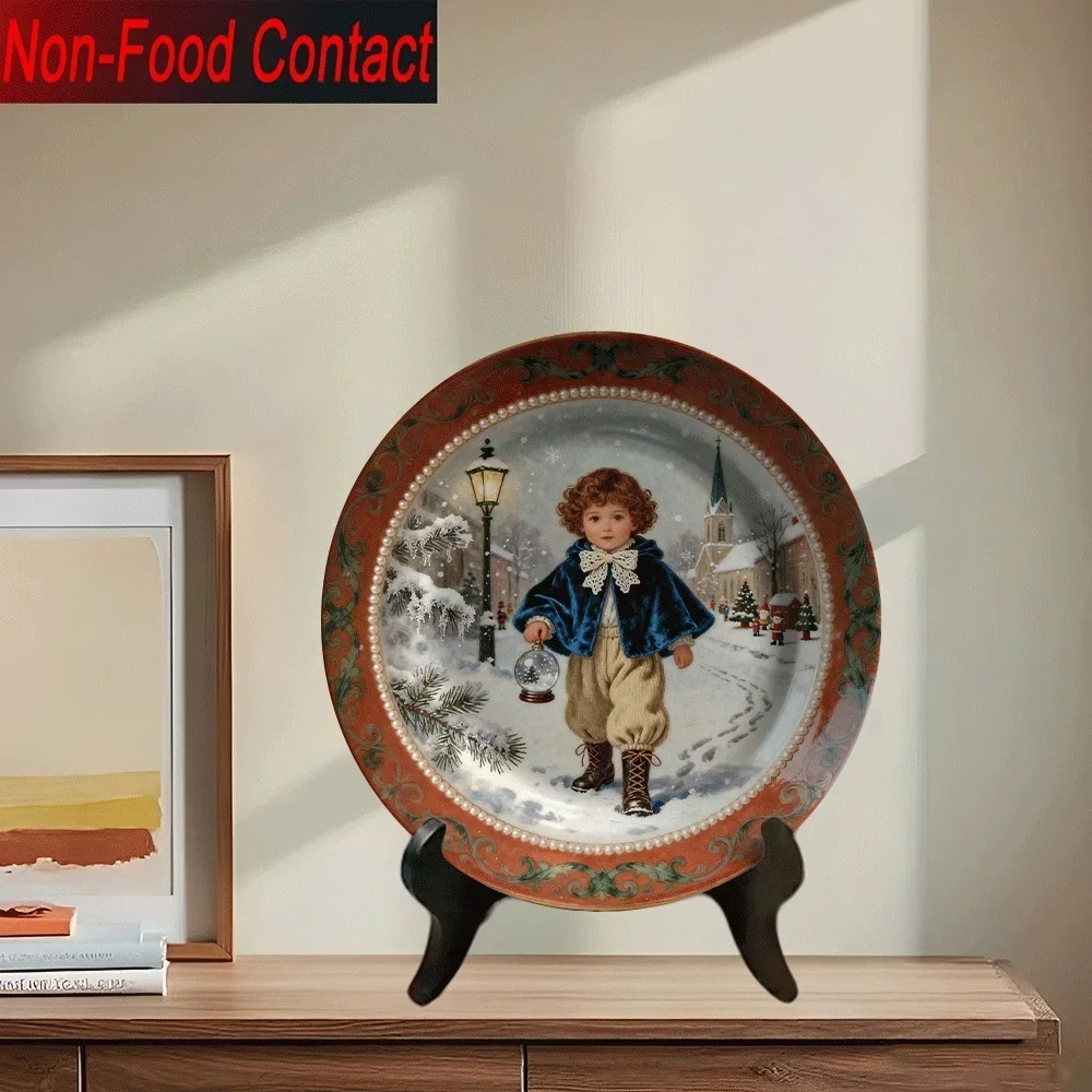 2D Flat, 1pc Ceramic Decorative Plate, Non-Food Contact Pure Decoration, Home Desktop Art Ornament for Living Room and Bedroom,