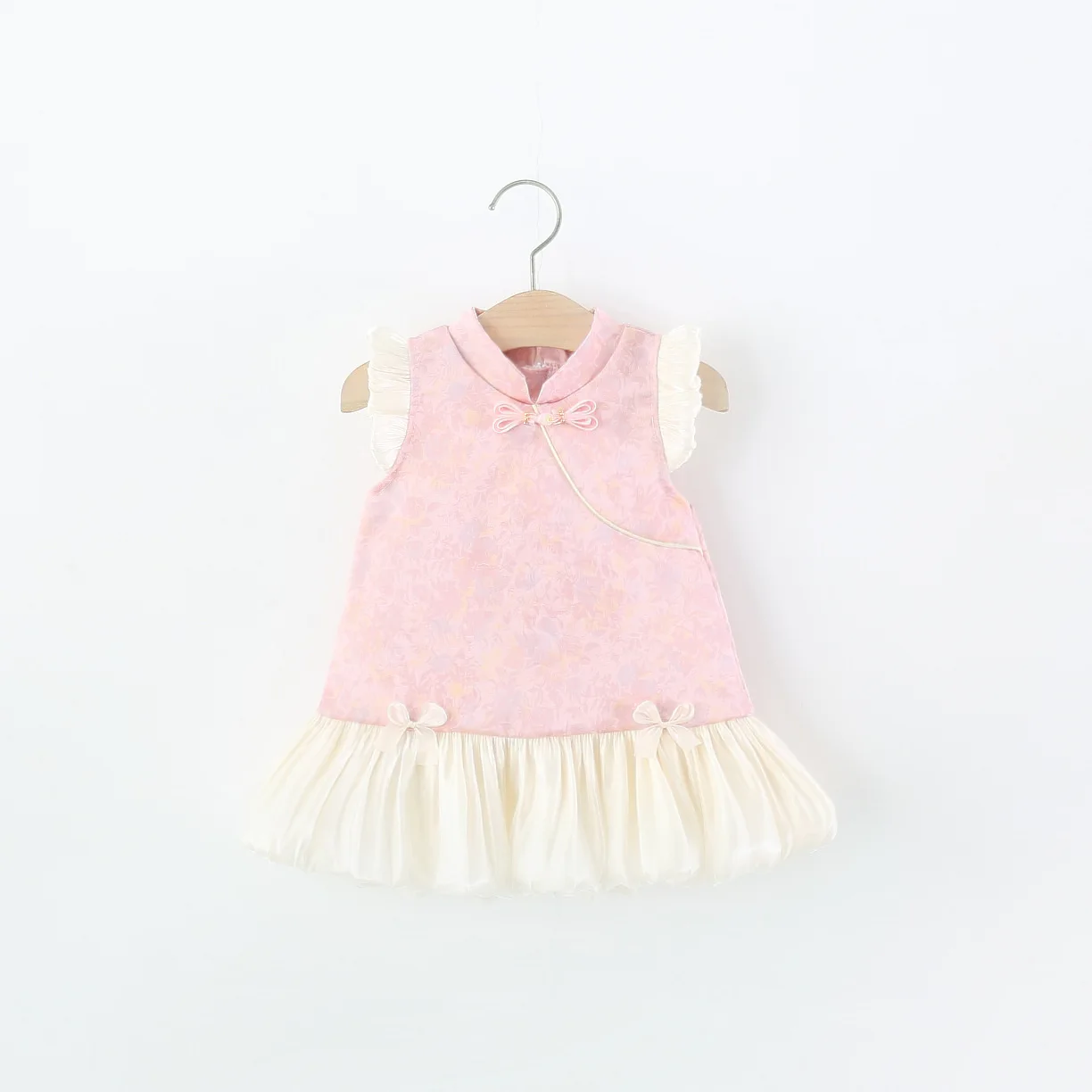 Baby Girl Dress Summer Cotton Bow And Chinese Style Small Flying Sleeves Baby Dresses Cute And Casual Girls' Clothing