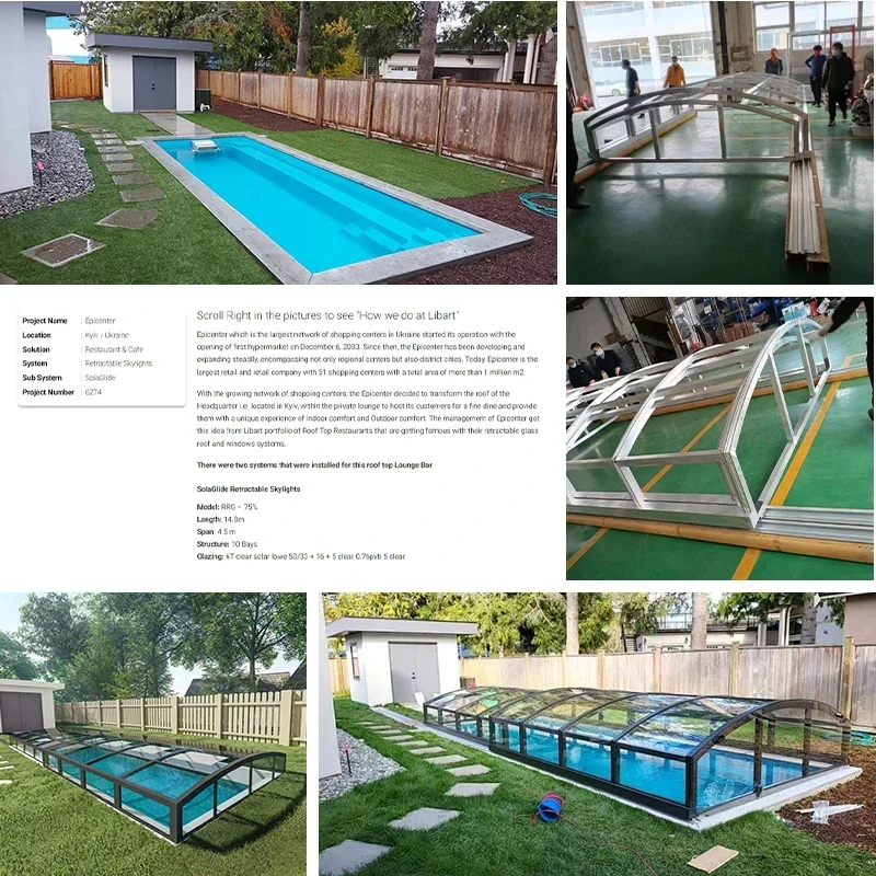 Newly Upgraded Retractable Automatic Swimming Pool Safety Cover Customized Dome Hard Pool Cover Electric Solar Function Mobile