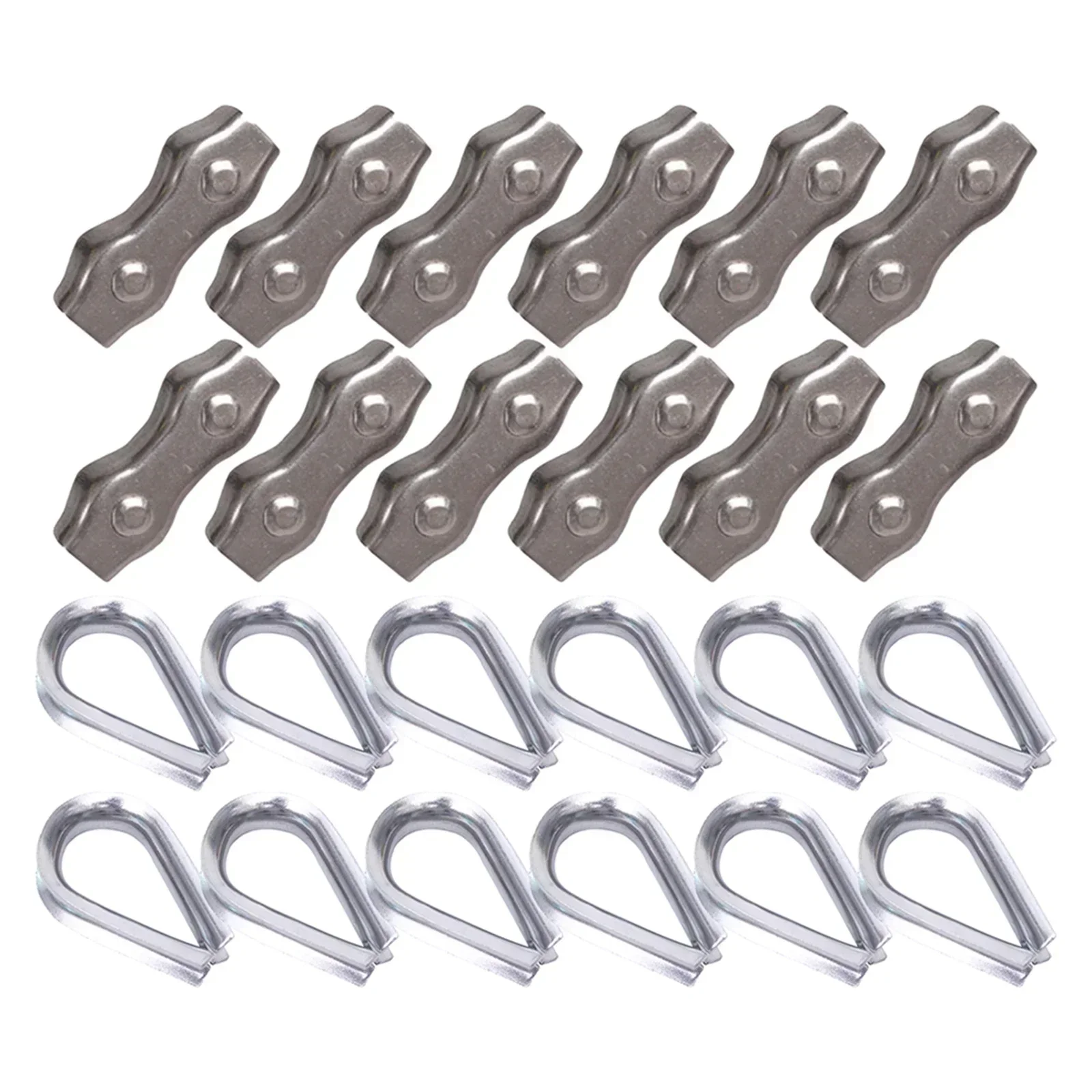 12PCS Duplex Clamp And Wire Rope Thimble Kit 304 Stainless Steel Rope Clip Stainless Steel High Winning Accuracy