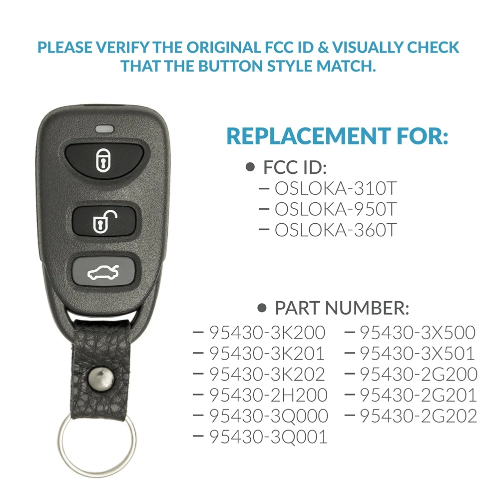 

Key Fob Keyless Entry For Hyundai Elantra Sonata Kia Optima Remote Control Replace OSLOKA-310T 95430-3K200 3+1 Buttons 1 SET