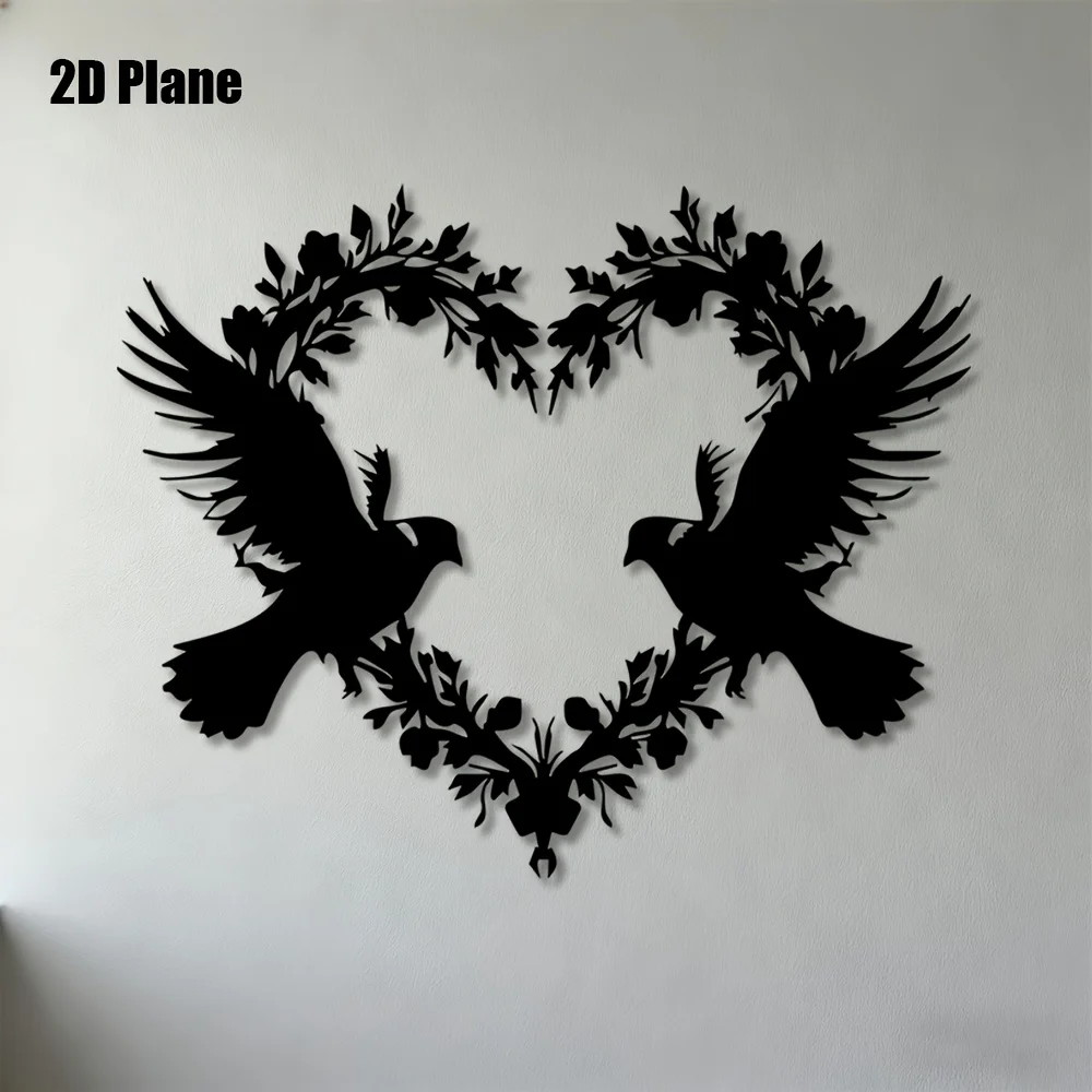 CIFBUY Wrought Iron Heart Flower Dove Wall Art, Metal Peace Dove Silhouette Wall Decor, Black Cutout Hanging for Bedroom Living