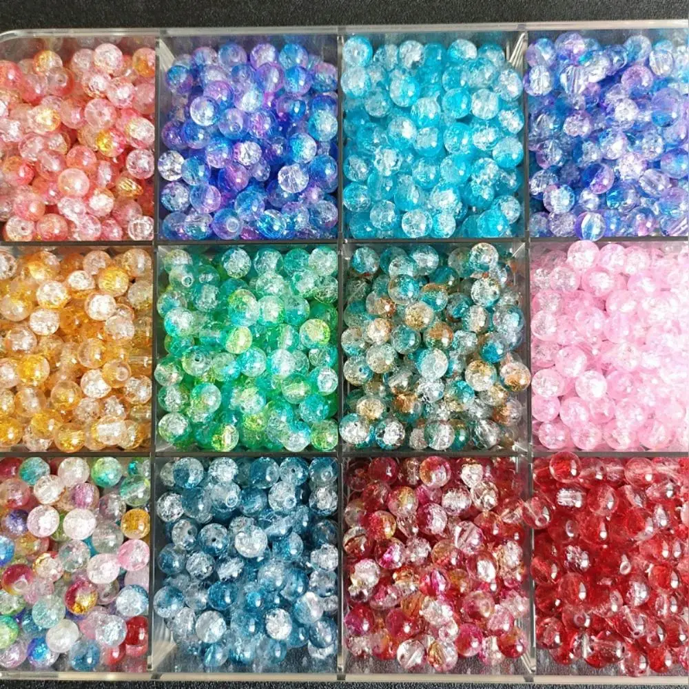 200pcs 8/10mm Colorful Glass Beads Crystal Texture Starry Sky Ice Cracks Glass Beads Exquisite DIY DIY Handmade Accessories