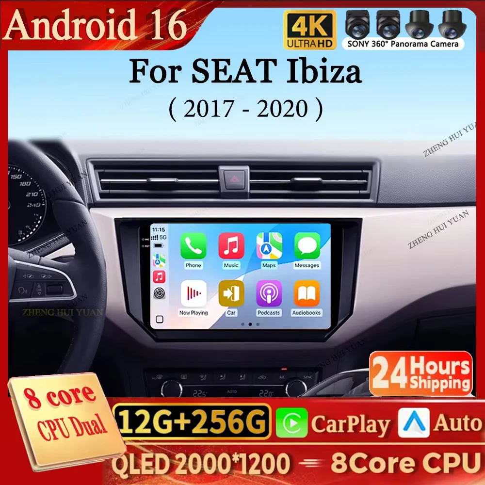 Radio Multimedia para Auto con Android 16, Carplay y Android Auto, Reproductor de Video, 4G, WIFI, GPS y Pantalla, Compatible con SEAT Ibiza 2017 2018 2019 2020