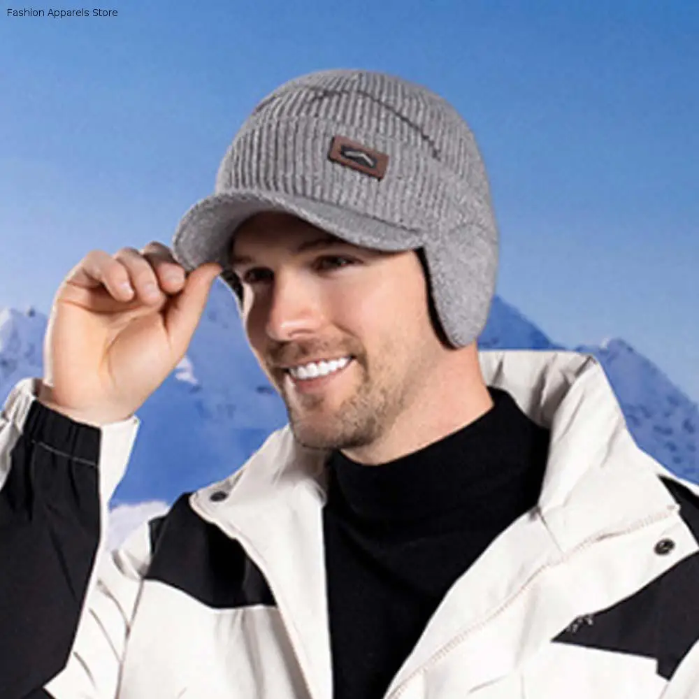 

Simple Soft Earflap Woolen Hat Anti-cold Plush Knitted Elastic Hat Solid Color Thickened Ear Protection Peaked Cap Autumn