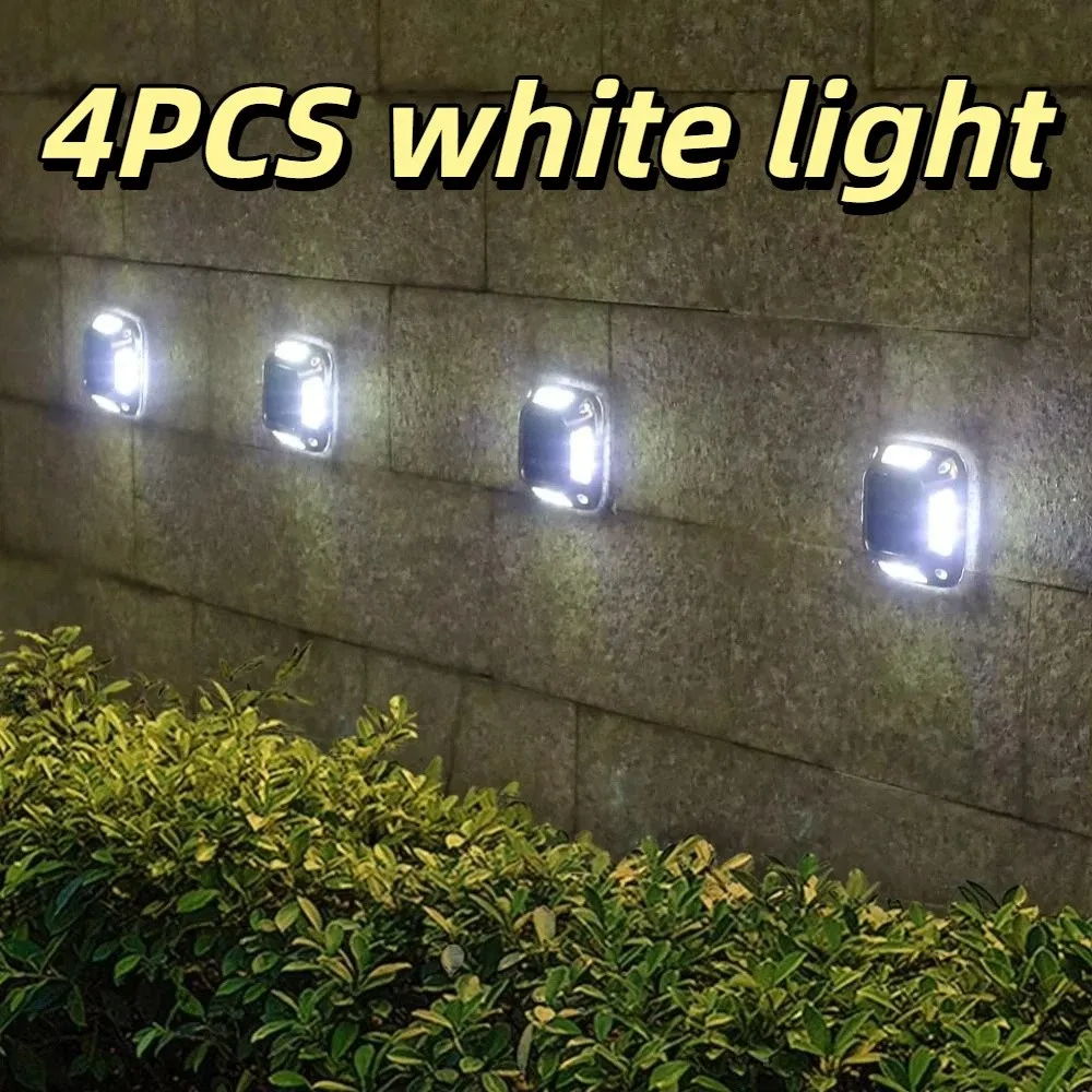 

4 шт. 8-диодные солнечные светильники для газона, водонепроницаемые, из нержавеющей стали, встраиваемые, теплый/белый свет, настенный светильник