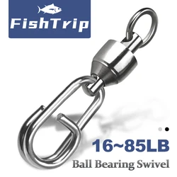 FishTrip-rodamiento de bolas giratorio a presión para pesca, Clip giratorio de agua salada de alta resistencia con mosquetón, giratorio de calamar de acero inoxidable