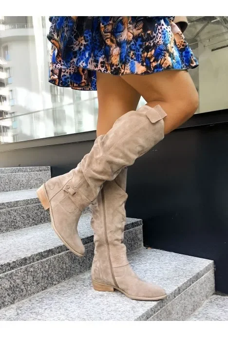 Knee High Boots 2022 New Fashion Autumn Winter Retro Woman Booties Low Heel Side Zip Size 43 Suede Thigh High Women's Boots