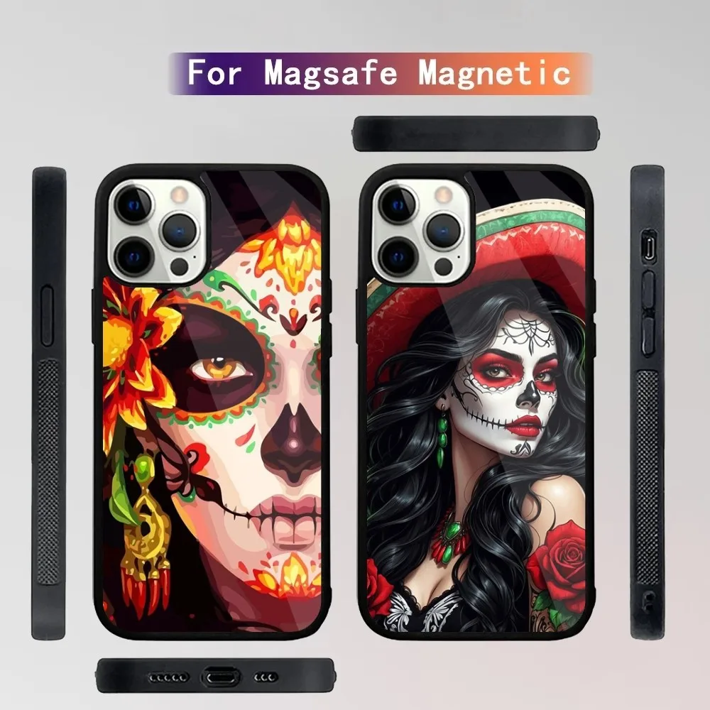 Mexican Catrina Skull Girl Phone Case For iPhone 16,15,14,13,12,11,Plus,Pro,Max Mini Magsafe Magnetic Wireless Charging