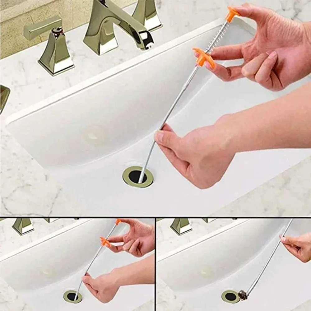 60cm Bendable Drain Clog Dredge Tools Water Sink Cleaning Hook Sewer Dredging Spring Pipe Hair Remover Bathroom Hair Cleaner